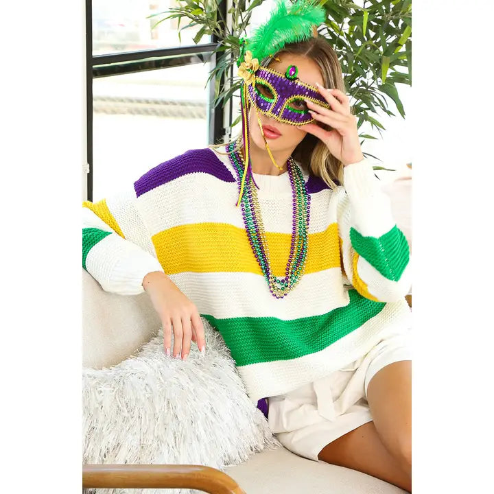 Mardi Gras Knit PGG Sweater Top - White