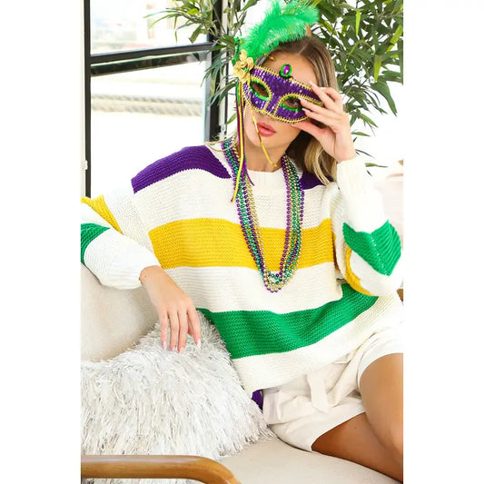 Mardi Gras Knit PGG Sweater Top - White