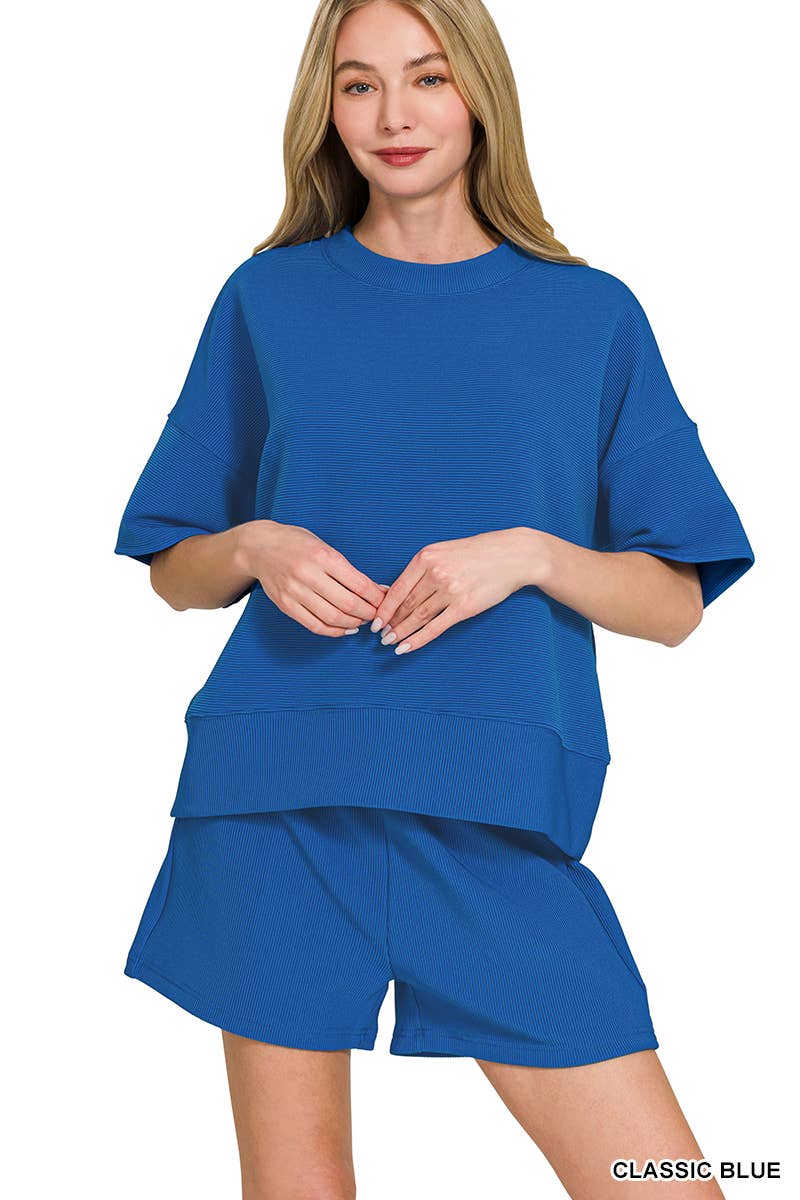 Ribbed Round Neck Tee & Shorts Set