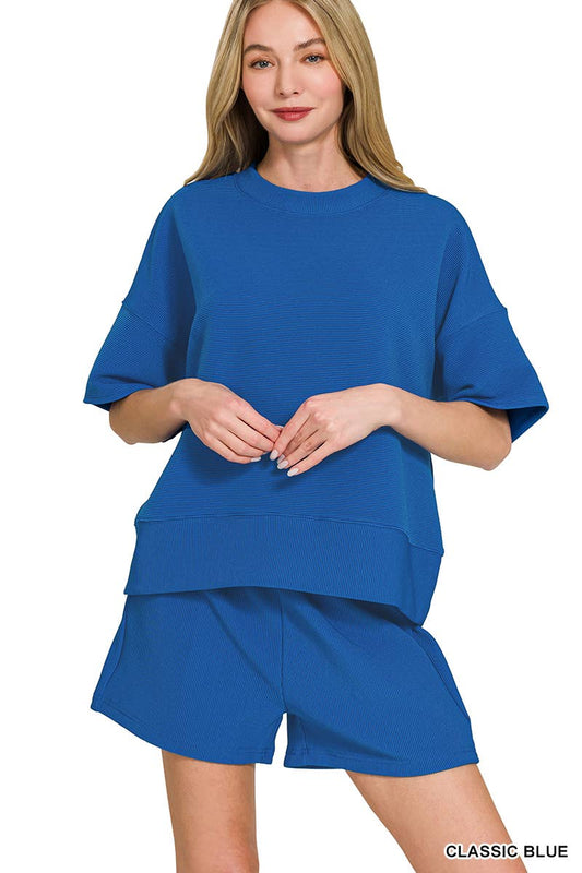 Ribbed Round Neck Tee & Shorts Set