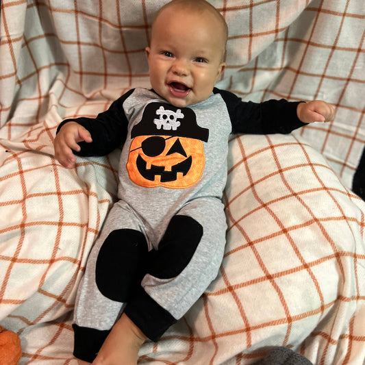 Boys Halloween Jack O Lantern Pirate Romper