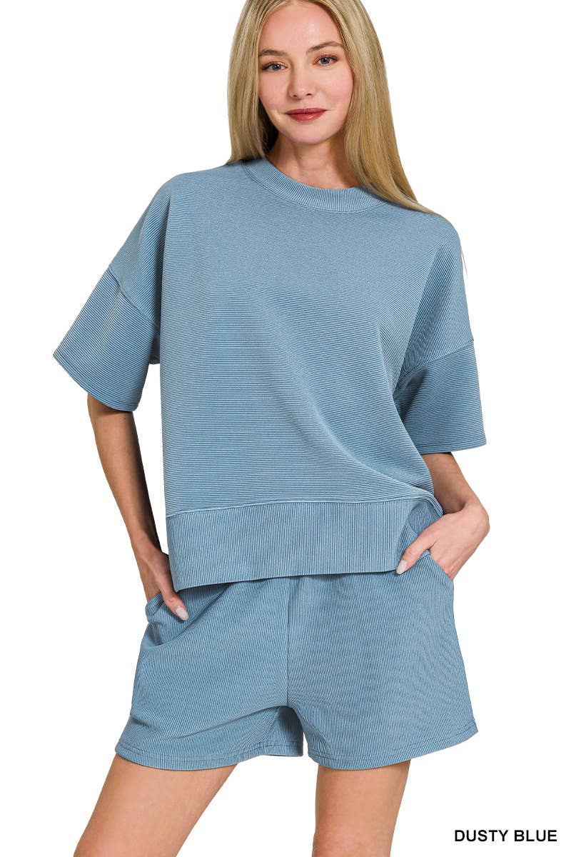 Ribbed Round Neck Tee & Shorts Set