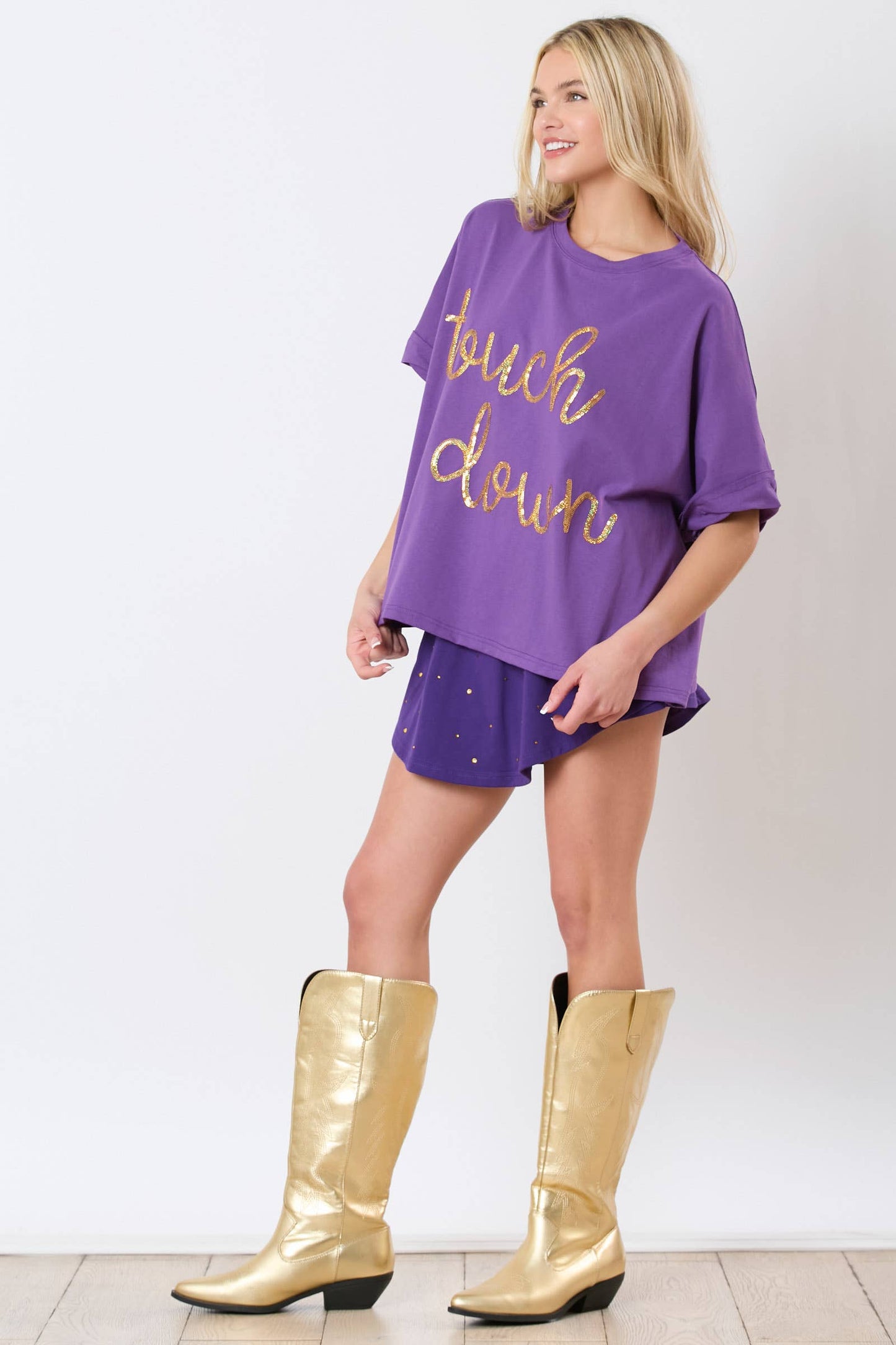 Touch Down Sequin Embroidery Oversized Top- Purple