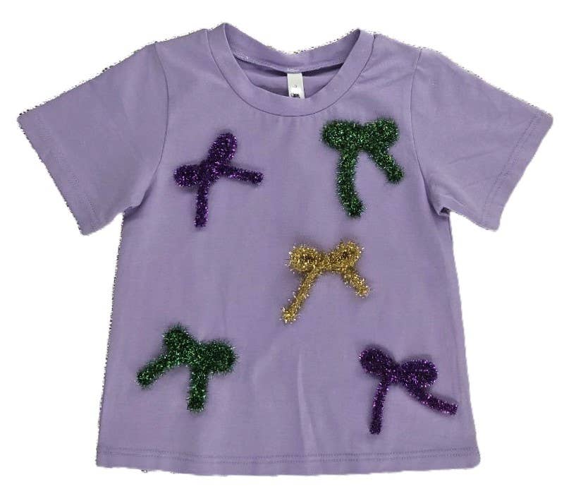 Mardi Gras Bow Tinsel Tee Toddler & Youth