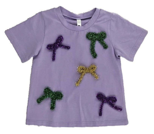 Mardi Gras Bow Tinsel Tee Toddler & Youth