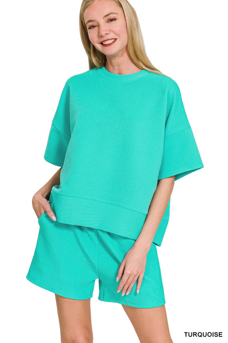 Ribbed Round Neck Tee & Shorts Set
