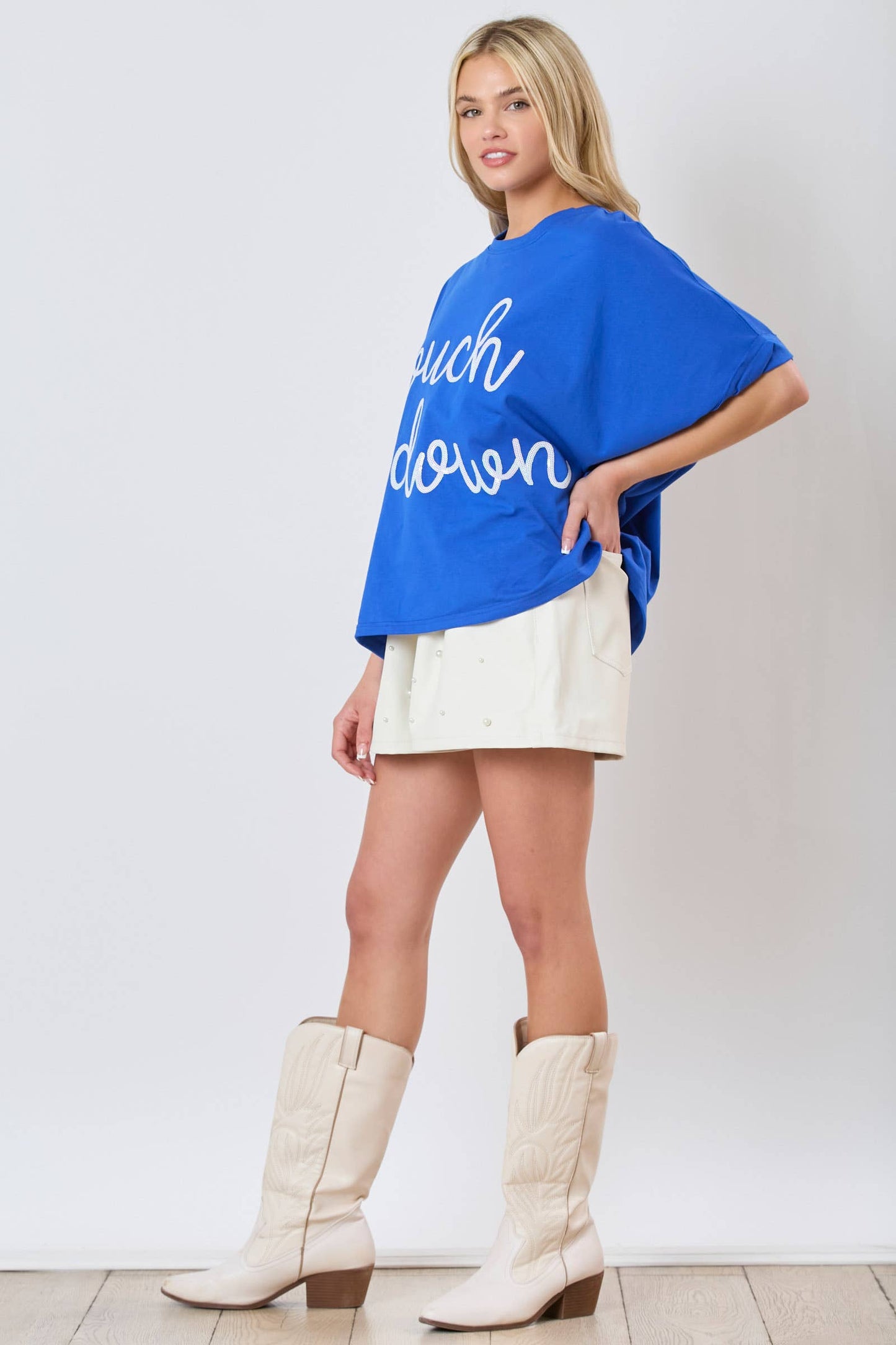 Touch Down Sequin Embroidery Oversized Top- Purple