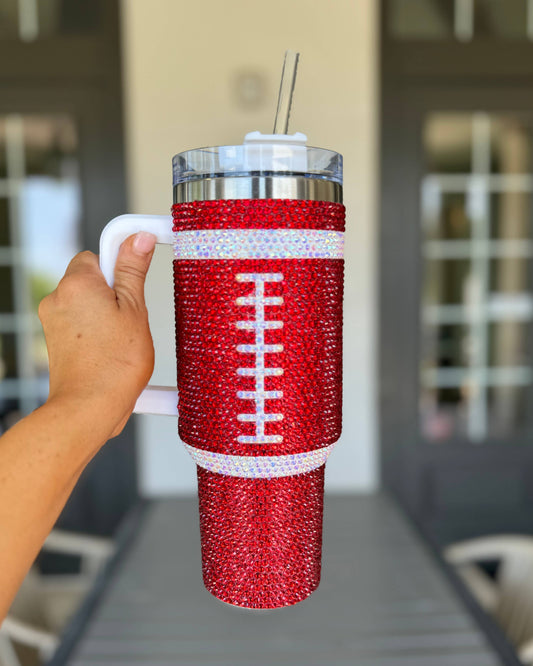 40 oz Crystal Red Football Tumbler