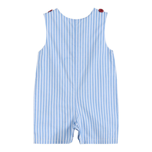 Blue Striped Crawfish Applique Shortalls