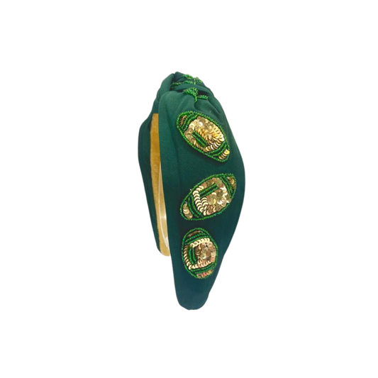 Game Day Football Headband Knot Sequin - Green and Gold