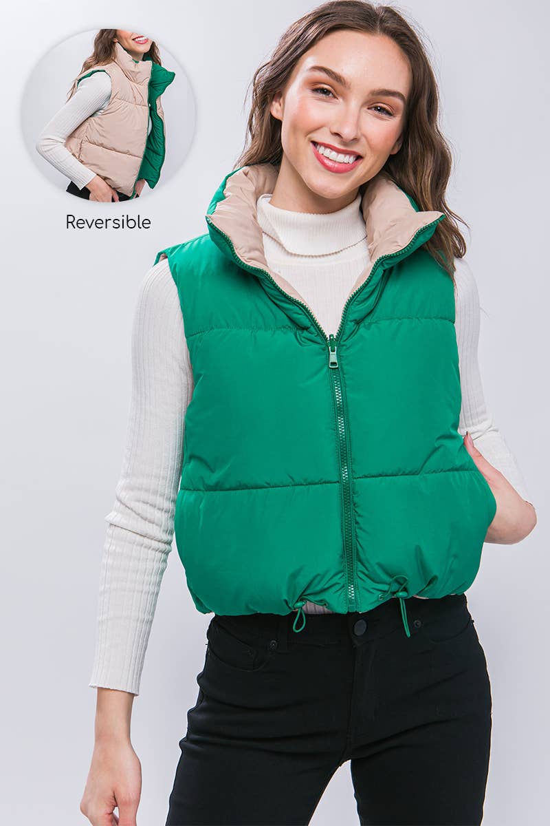 Puffer Vest With Pockets- Fuchsia