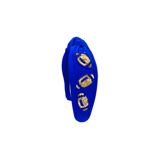 Game Day Football Headband Knot Sequin - Blue and Gold