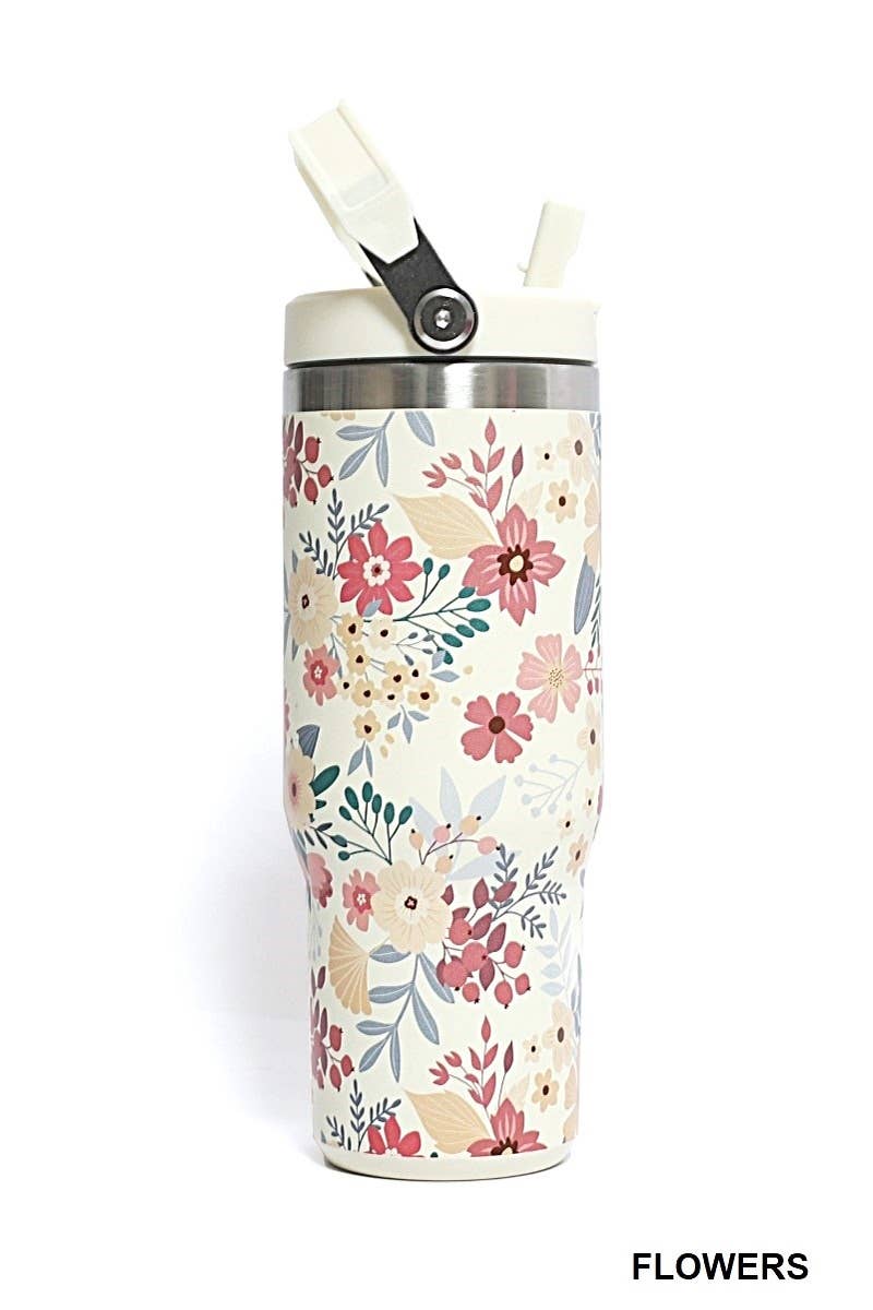 Mardi Gras Swirl 30 OZ STAINLESS STEEL FLIP STRAW TUMBLER- MARDI GRAS SWIRL