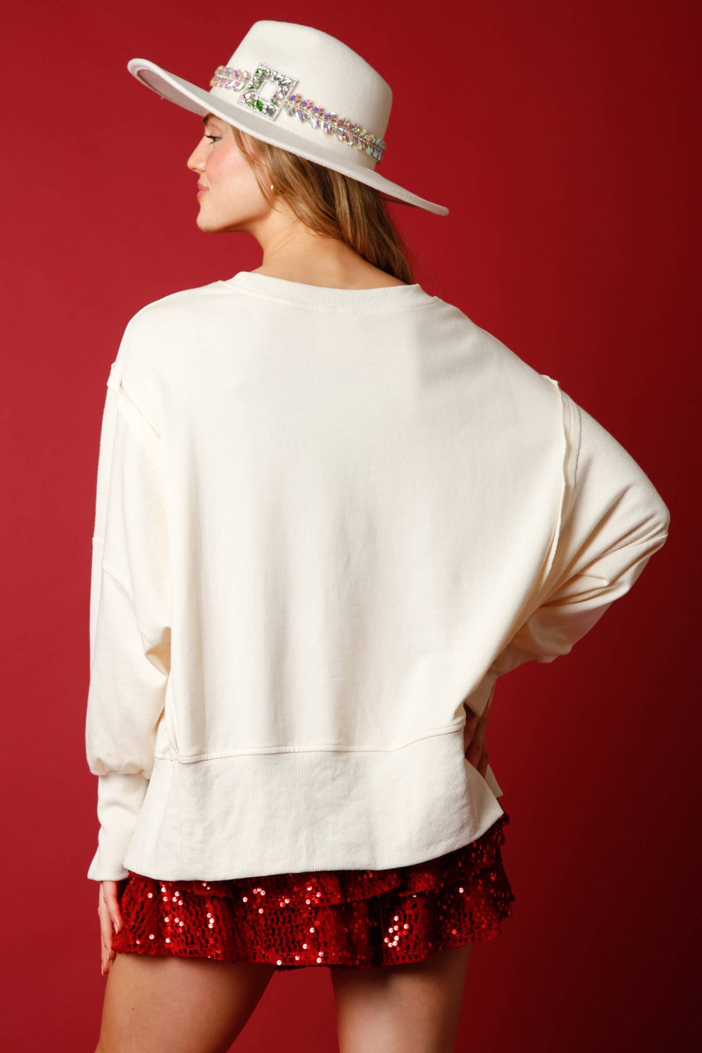 Jolly Holly French Terry Sweatshirt- Ivory