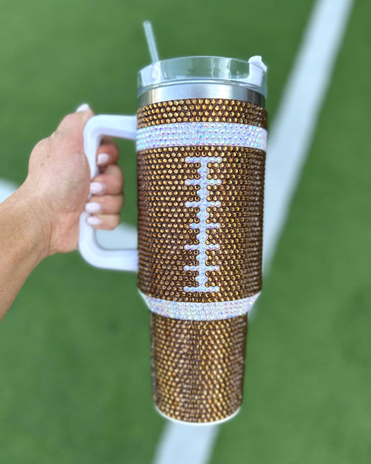 40oz Crystal Brown Football Tumbler
