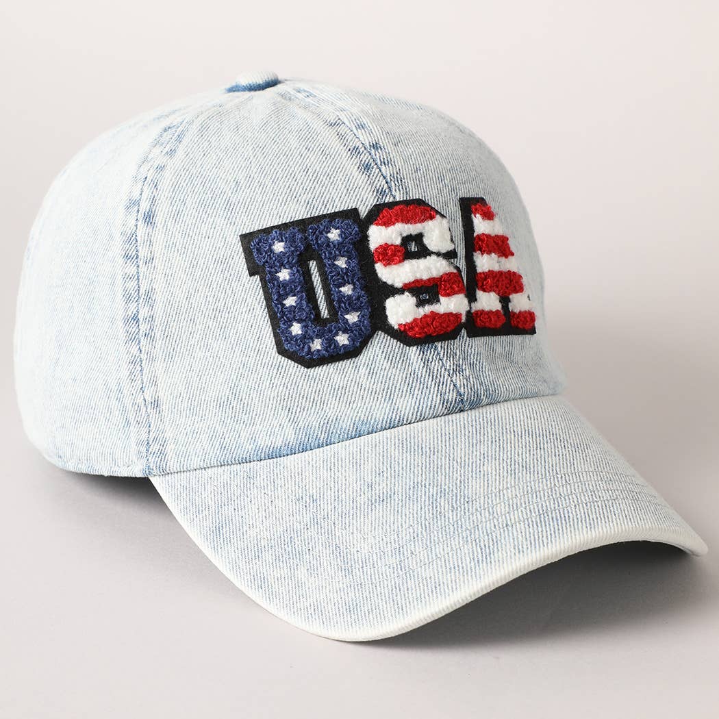 USA Letter Chenille Patch Baseball Cap- Light Blue