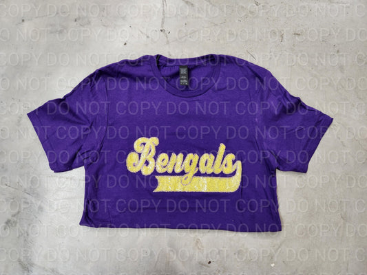 Bengals Yellow School Spirit Wear with Real Sequins on Purple Tee