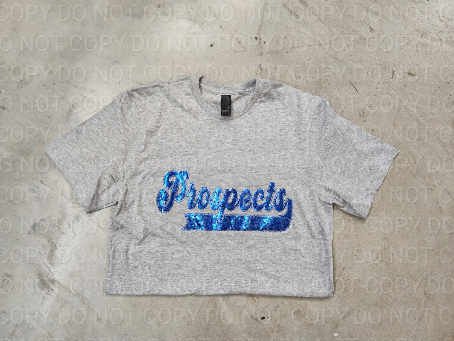 Prospects Royal Blue School Spirit Wear with Real Sequins on Sport Gray Tee