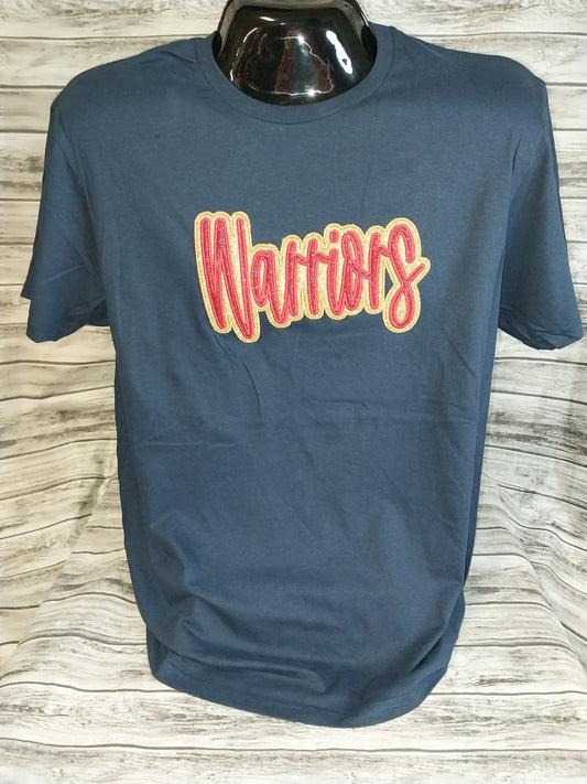 Glitter Double Layer Embroidered Mascot T-Shirt Thibodaux Middle Warriors
