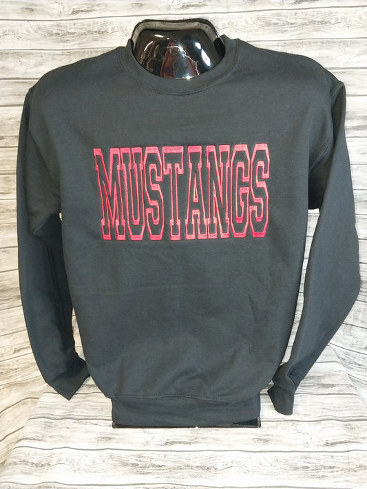 Mustang Black Custom Mascot Embroidered Sweatshirt