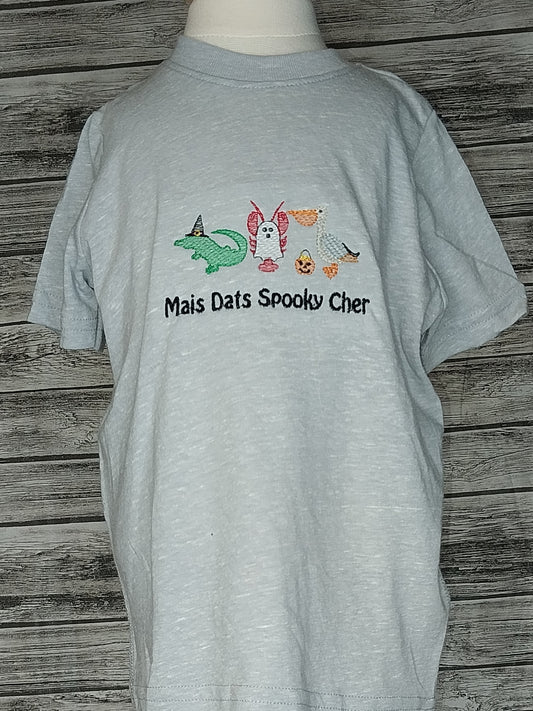 Mais Dats Spooky  Embroidered Grey T-Shirt