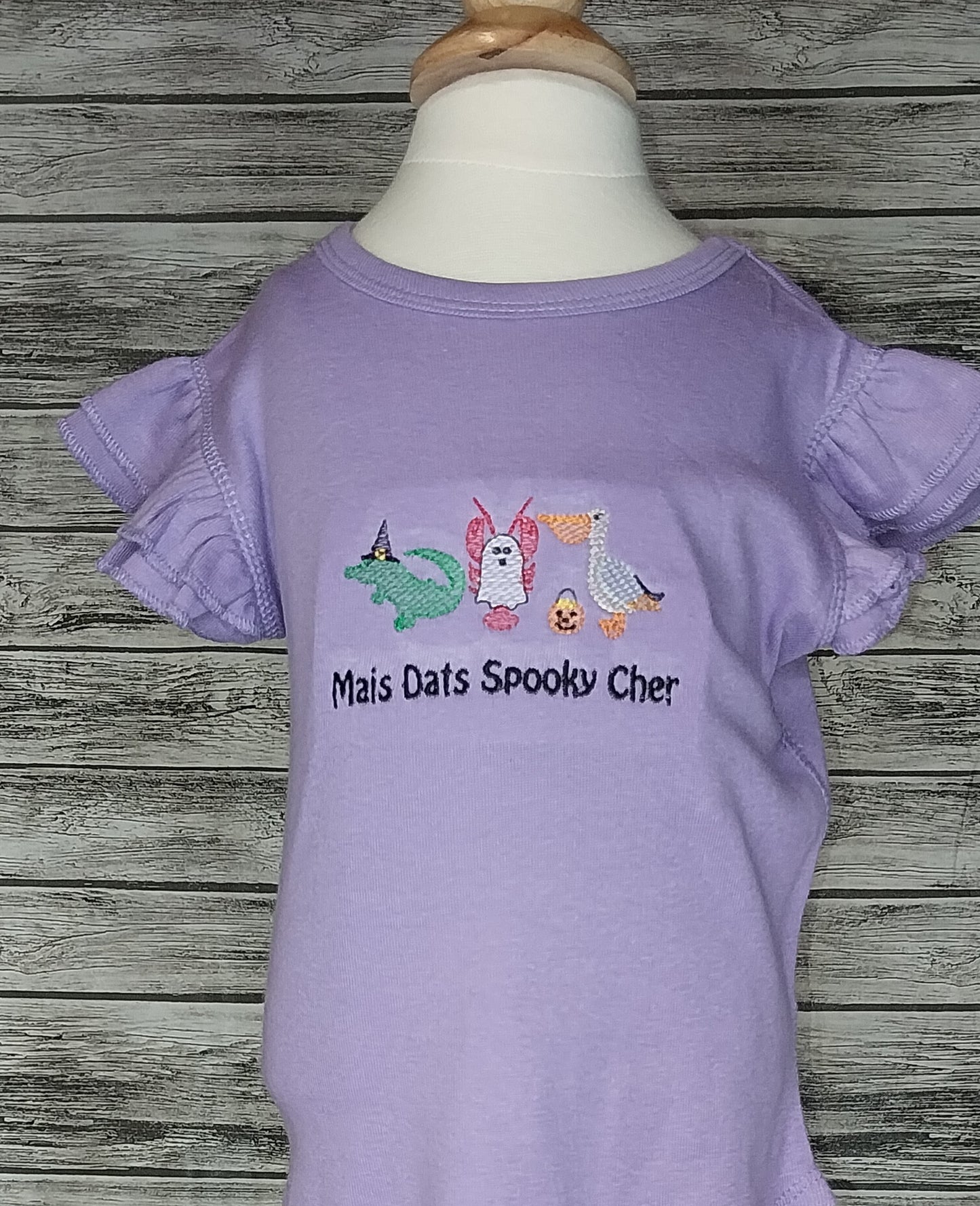 Mais Dats Spooky Cher Embroidered Ruffle Sleeve Lavender