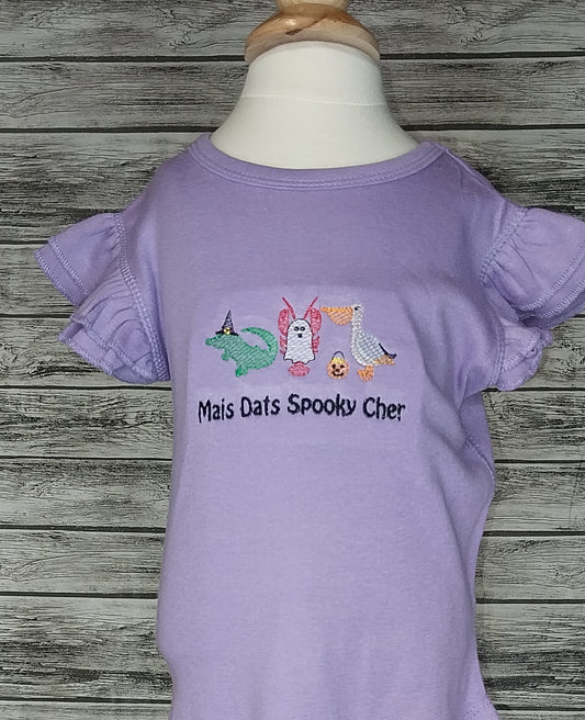 Mais Dats Spooky Cher Embroidered Ruffle Sleeve Lavender