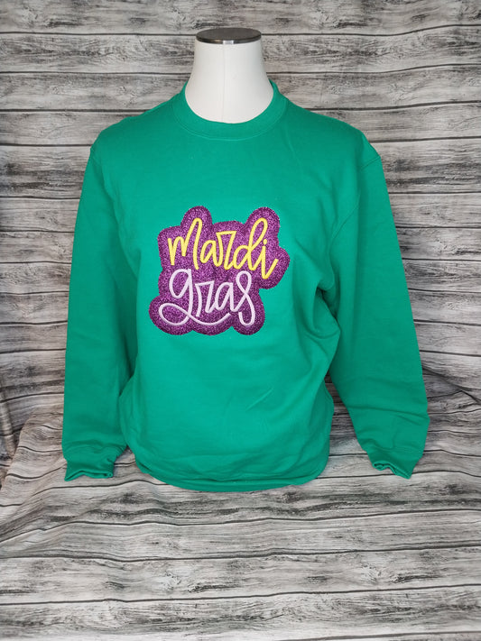Mardi Gras Glitter/ Embroidered Sweatshirt
