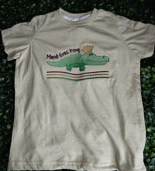 Mardi Gras King Alligator Embroidered T-Shirt