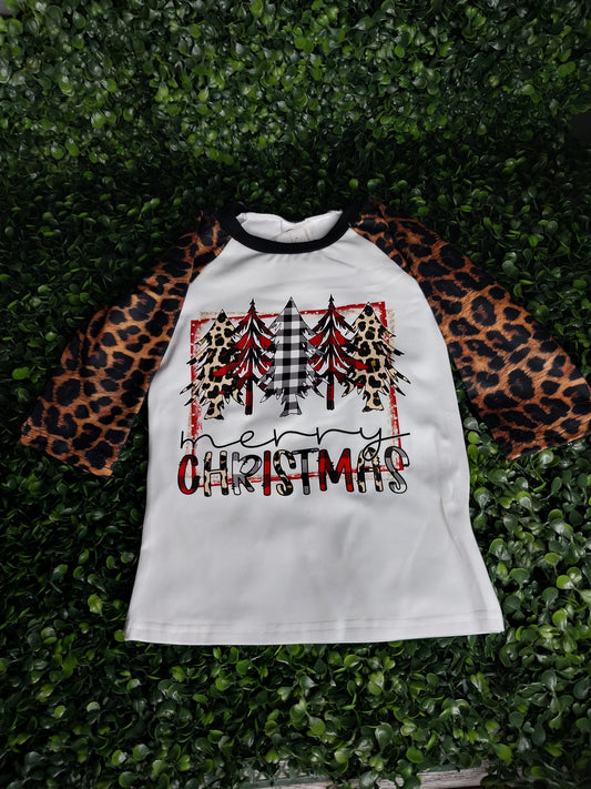 Cheetah/White Belly Raglan Christmas Pressed