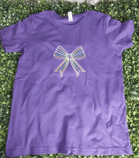 Mardi Gras Bead Bow Embroidered T-shirt