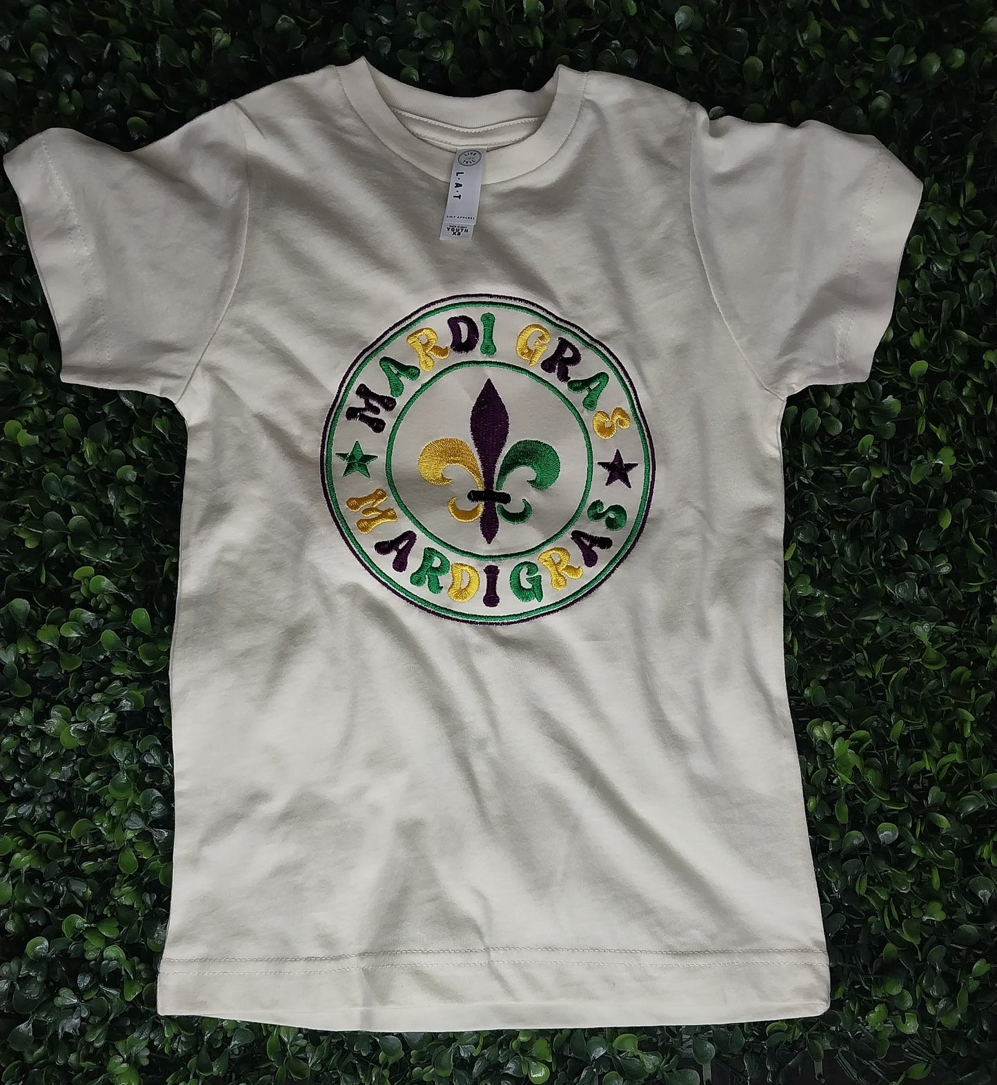 MARDI GRAS Circle Cream Embroidered Tee