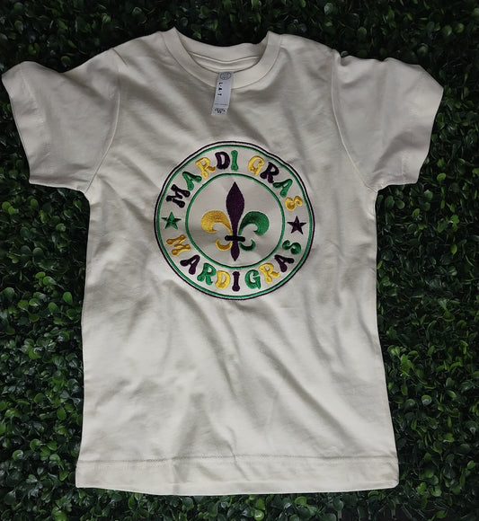 MARDI GRAS Circle Cream Embroidered Tee