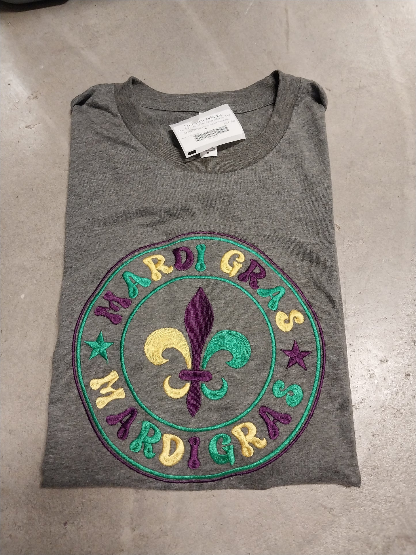 MARDI GRAS Circle Graphite Heather Embroidered Tee