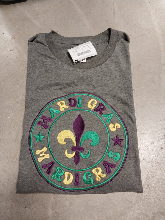 MARDI GRAS Circle Graphite Heather Embroidered Tee
