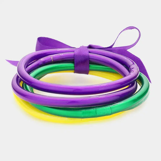 Mardi Gras Glitter Bangle Bracelets 6 pcs