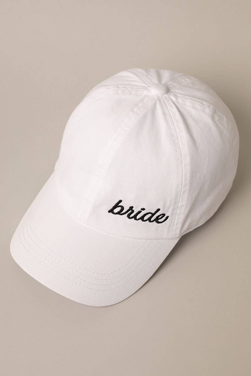 Bride Embroidery Baseball Cap- White