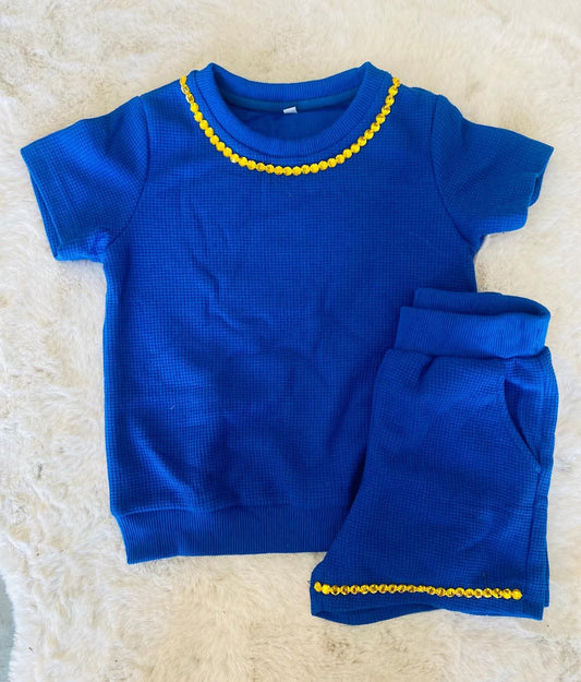 Blue Short Set with Yellow Beading