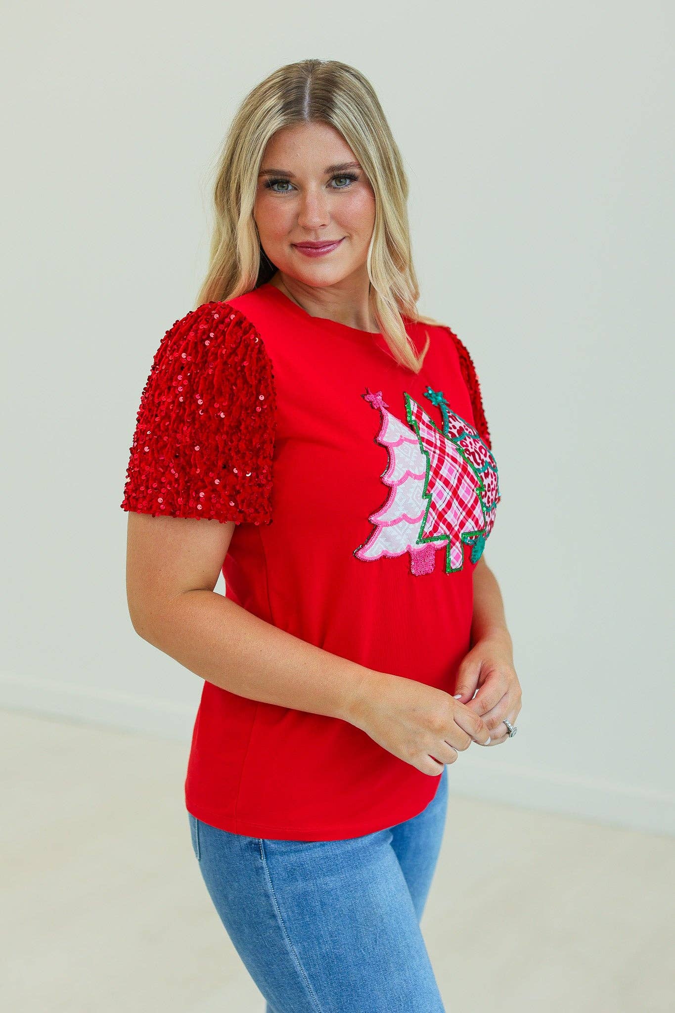 Christmas Tree Patch Top- Red