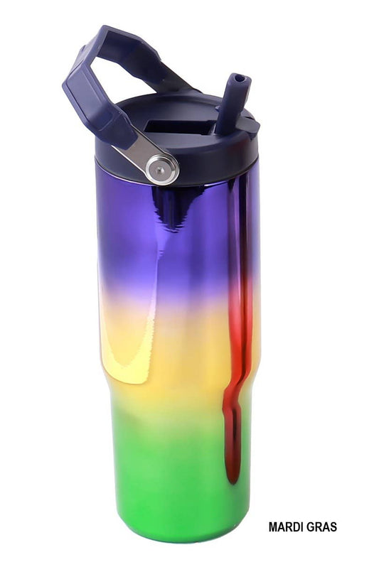 Mardi gras 30 OZ STAINLESS STEEL FLIP STRAW TUMBLER