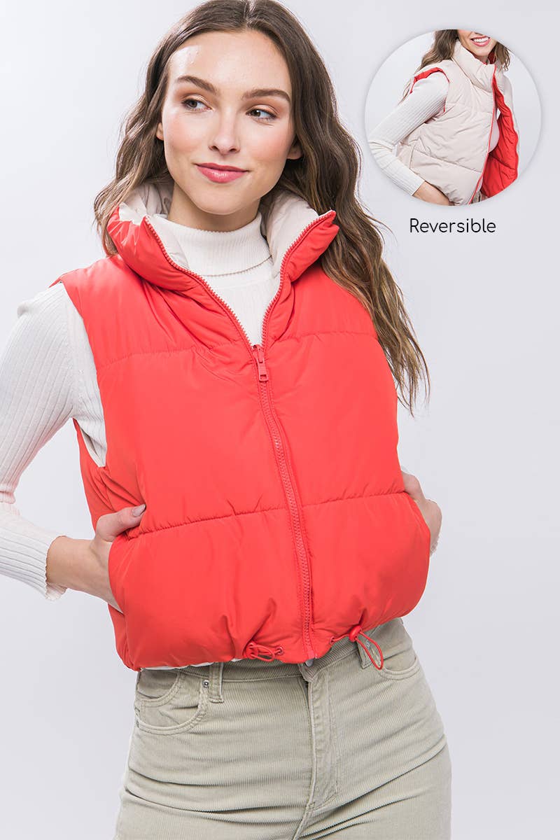 Puffer Vest With Pockets- Fuchsia