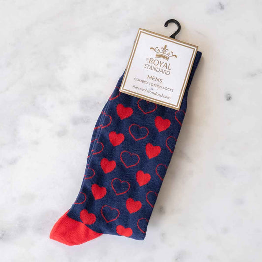 Men's Heart Socks Navy/Red One Size