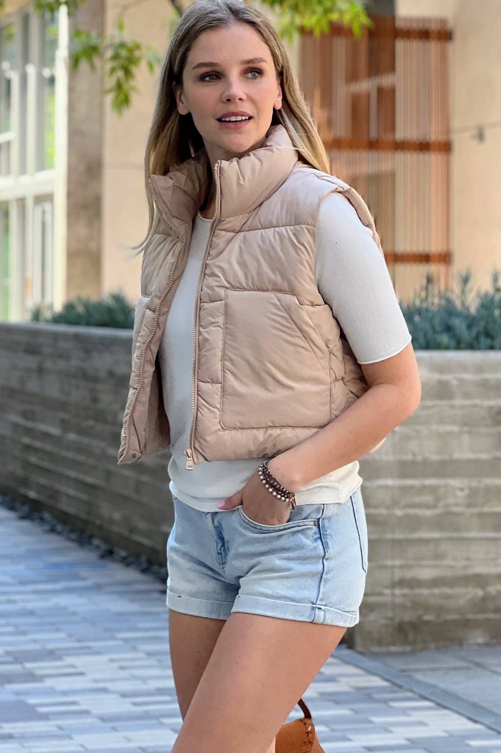 Puffer Vest With Pockets- Fuchsia