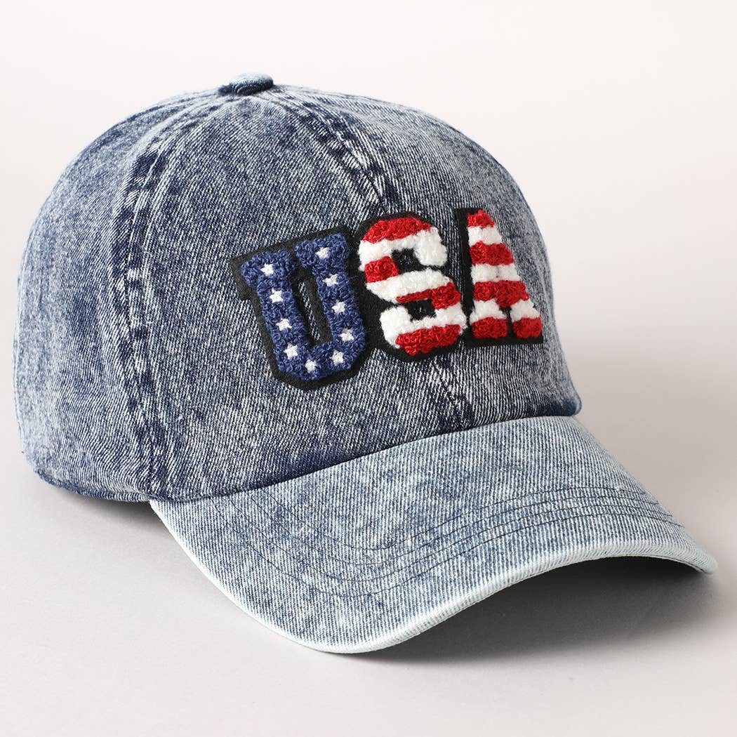 USA Letter Chenille Patch Baseball Cap- Light Blue