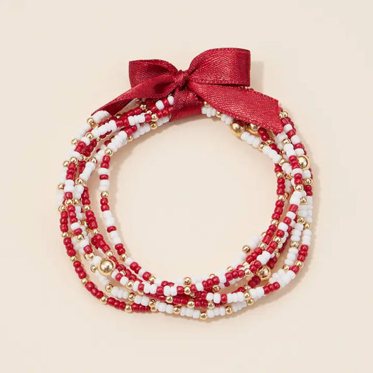 Game Day Seed Beaded Bracelet Set- Burgundy/ White