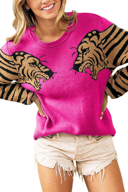 Tiger Pattern Sleeve Sweater- Lavender