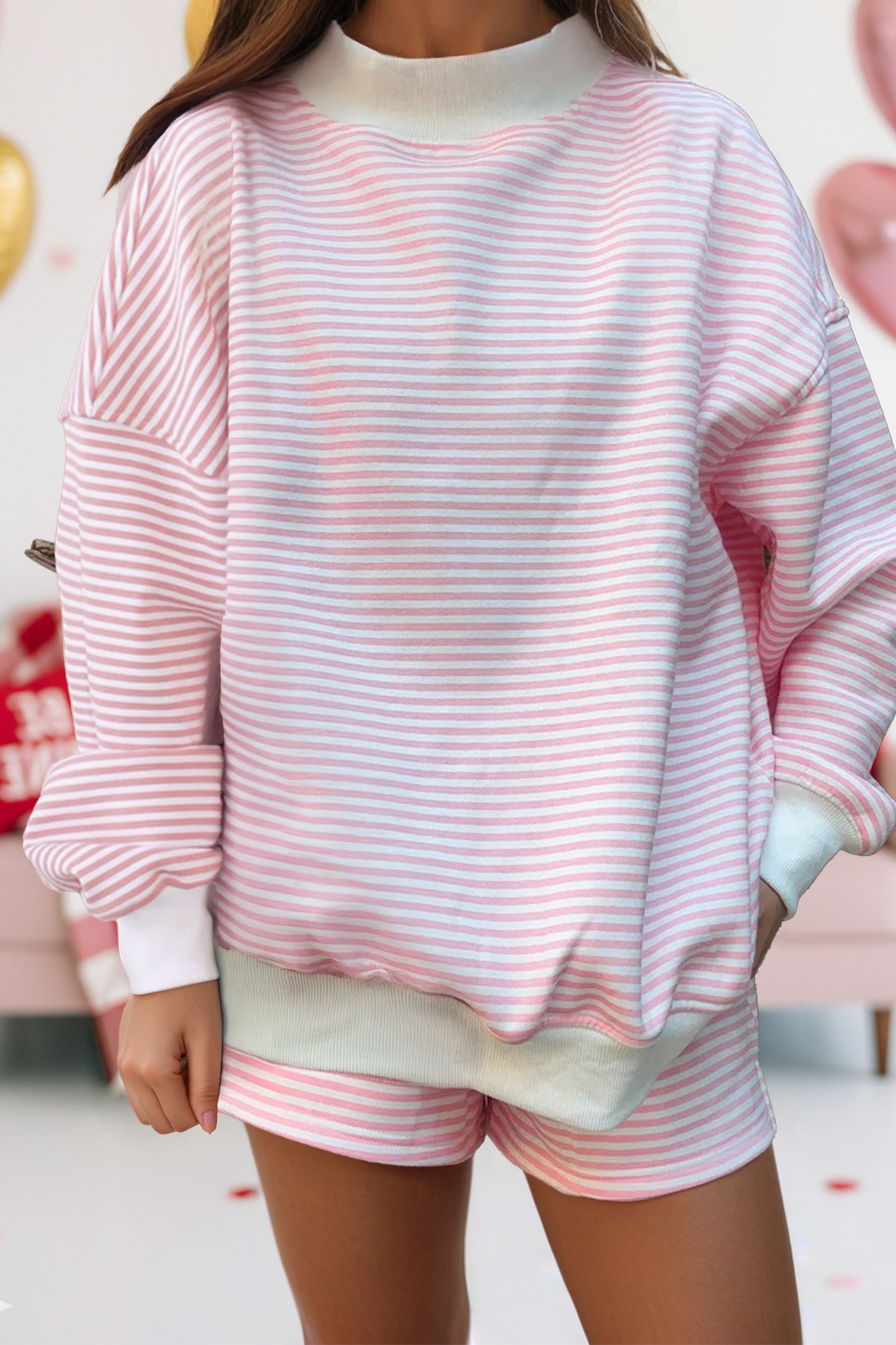 Polka Dot Mock Neck Sweatshirt and Shorts Set