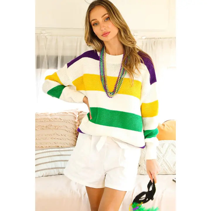 Mardi Gras Knit PGG Sweater Top - White