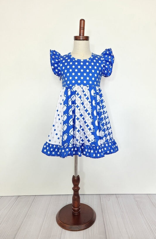 Blue Football Star Girls Dress