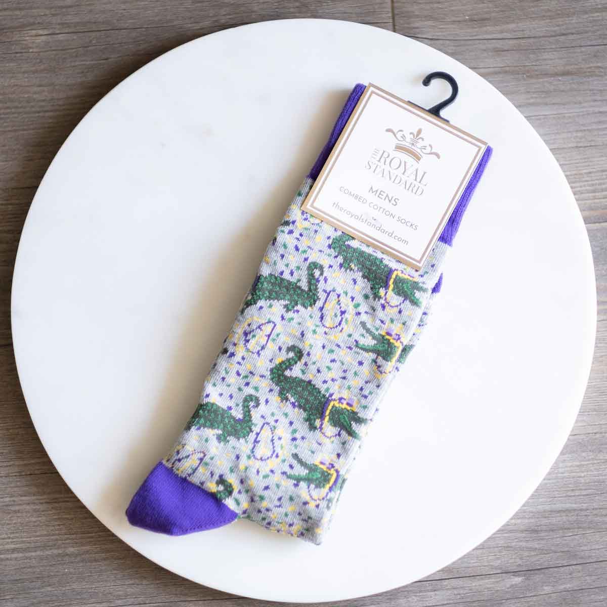 Men's Pardi Gator Socks   Gray/Purple/Green   One Size